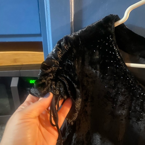 Calvin Klein Velvet Silk Blend Black Beaded Neck Short‎ Sleeve Dress Size 12 - Picture 7 of 7